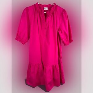 Caryn Lawn Vibrant Pink Ruffle Dress One Size 100% Cotton Pockets